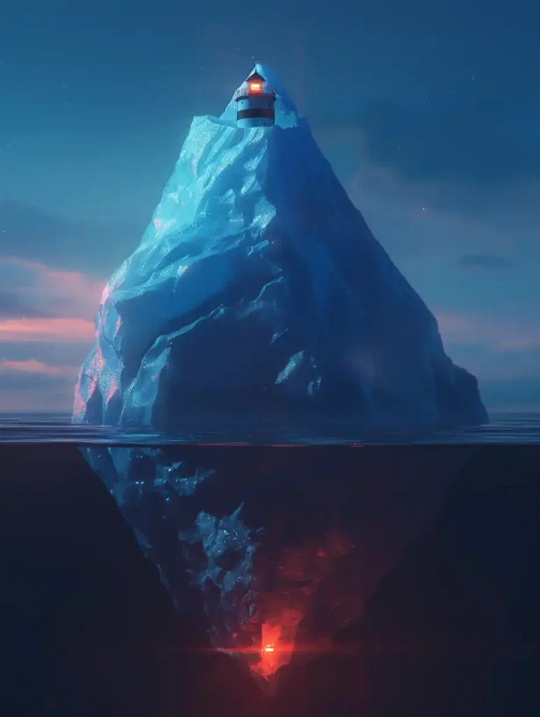 Iceberg con luz de alarma, simbolizando el llamado urgente de **The Arctic Call Hilde Fallun** para salvar el Ártico.